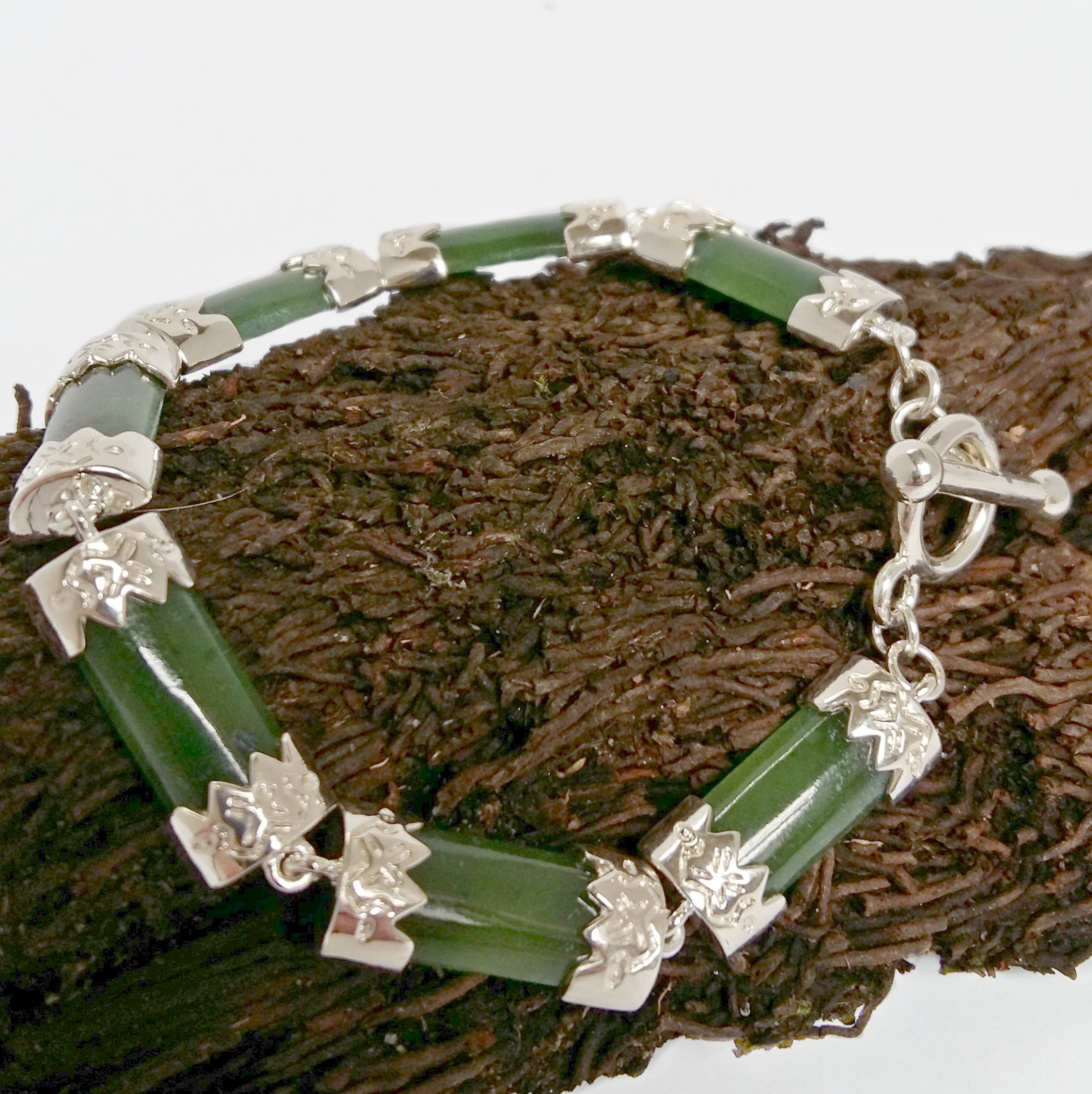 and Unique Sterling Silver Greenstone Bracelet