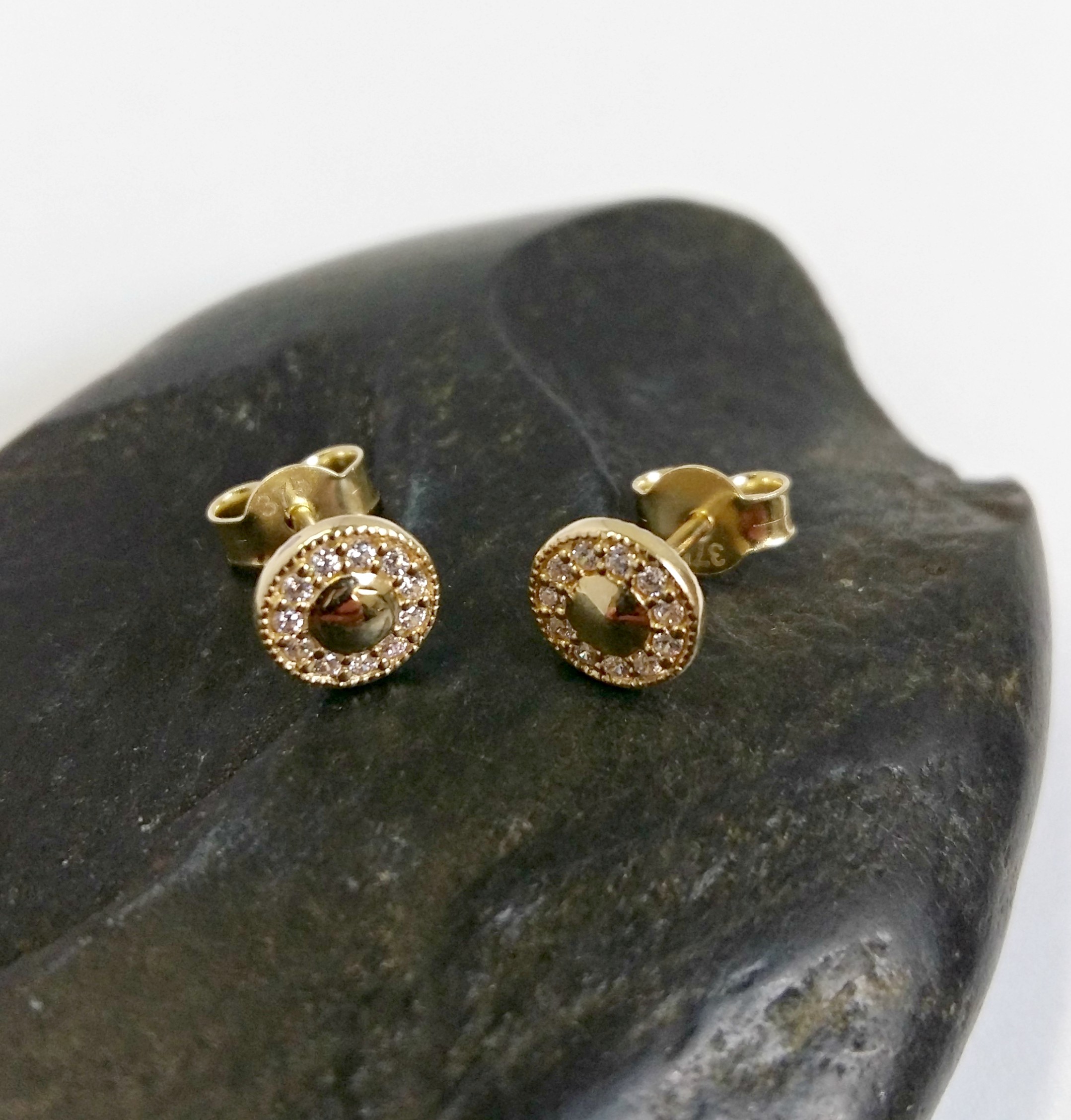 9ct Yellow Gold Stone Set Stud Earrings D M Jewellery Design, New